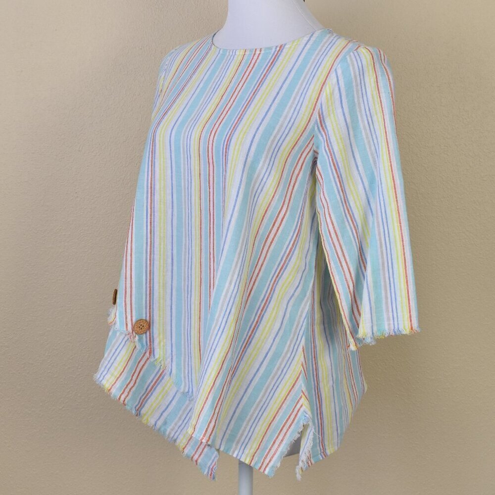 Ali Miles Linen Stripe Top NEW - Petite S - Picture 4 of 9